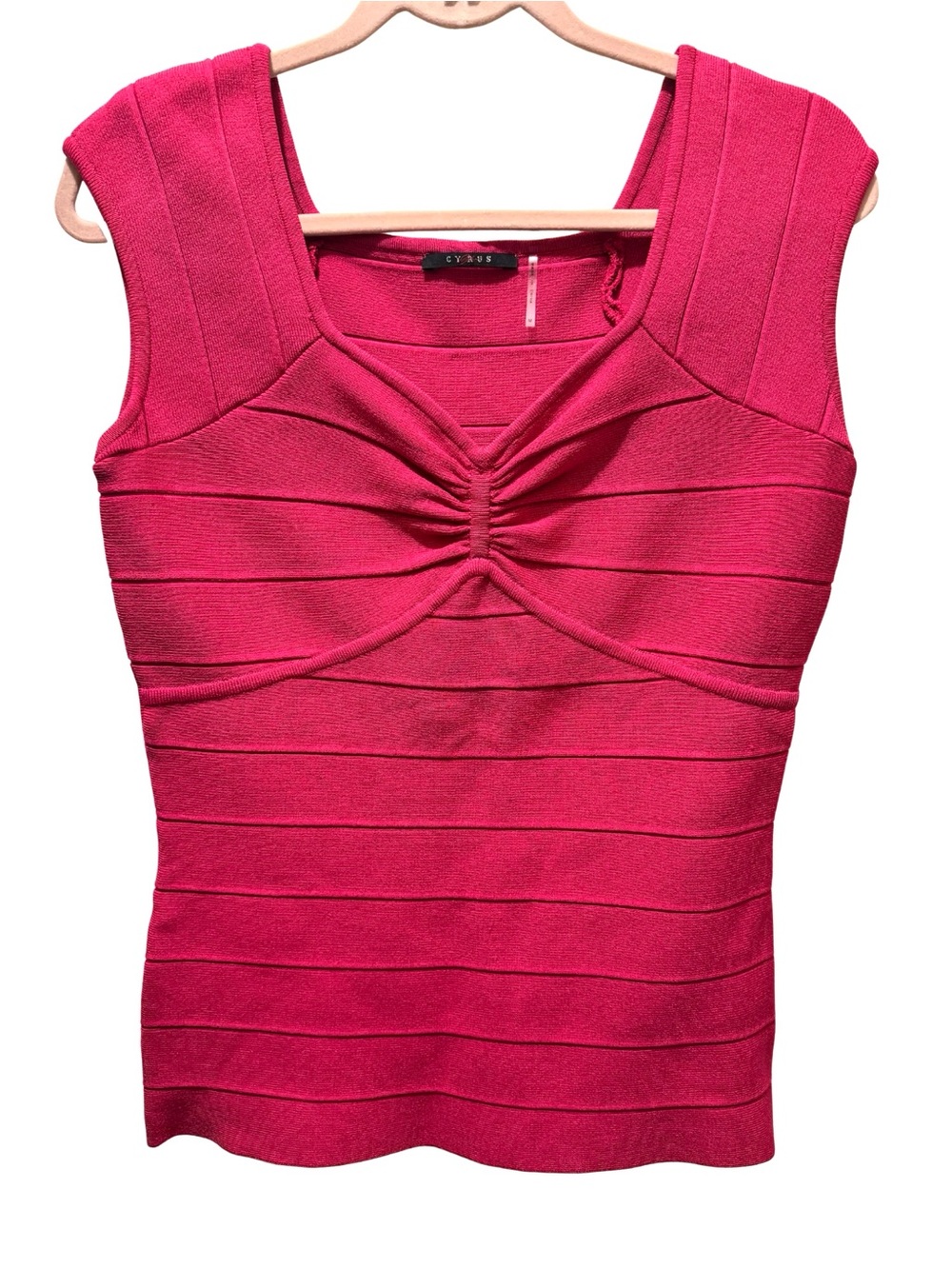 Cyrus Hot Pink Ruched Bandage Fitted Top Women’s Size Medium.